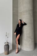 SANDY ELBİSE BÜZGÜ DETAYLI - Siyah resmi