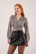 Mini Leopar Desen V Yaka Bluz resmi