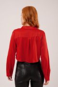 Saten Crop Model Kırmızı Gömlek resmi