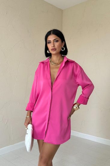 Fuşya Çıtçıtlı Saten Gömlek resmi
