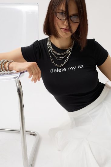 Baskılı Likralı Crop T-Shirt resmi