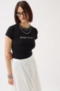 Baskılı Likralı Crop T-Shirt resmi