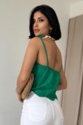 Yeşil Bağcıklı Brode Bluz resmi