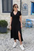 Kadın Kısa Kollu V Yaka Maxi Boy Elbise 124 Cm resmi