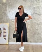 Kadın Kısa Kollu V Yaka Maxi Boy Elbise 124 Cm resmi