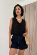 Siyah Sıfır Kol Brode Bluz resmi