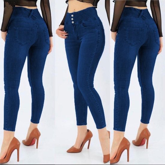 Yüksek Bel Likralı Jean Pantolon 90 Cm resmi