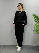 Kadın Uzun Kollu Bisiklet Yaka Viskon Iki Iplik Bluz Ve Pantolon Ikili Takım resmi