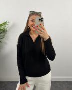 Kadın Beyaz Uzun Kollu Yakalı Triko Bluz resmi