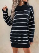 Kadın Uzun Kollu Degaje Yaka çizgili Sonya Iplik Mini Boy Triko Elbise (kemersiz) resmi