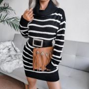 Kadın Uzun Kollu Degaje Yaka çizgili Sonya Iplik Mini Boy Triko Elbise (kemersiz) resmi