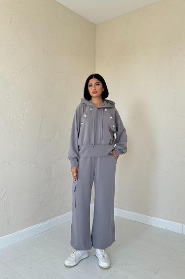 Füme Kapüşonlu Sweatshirt Ve Kargo Pantolon Takım resmi