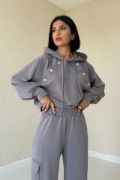Füme Kapüşonlu Sweatshirt Ve Kargo Pantolon Takım resmi