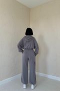 Füme Kapüşonlu Sweatshirt Ve Kargo Pantolon Takım resmi
