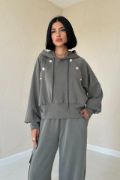 Haki Kapüşonlu Sweatshirt Ve Kargo Pantolon Takım resmi