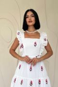 Fuşya Sıfır Kol Fırfırlı Elbise resmi