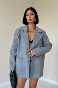Gri Çizgili Oversize Ceket resmi
