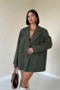 Haki Çizgili Oversize Ceket resmi