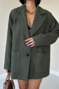 Haki Çizgili Oversize Ceket resmi