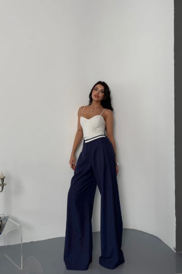 PANTOLON BEL ŞERİT DETAYLI - Lacivert resmi