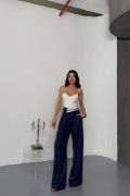 PANTOLON BEL ŞERİT DETAYLI - Lacivert resmi