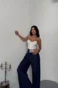 PANTOLON BEL ŞERİT DETAYLI - Lacivert resmi