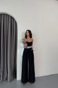 PANTOLON BEL ŞERİT DETAYLI - Siyah resmi