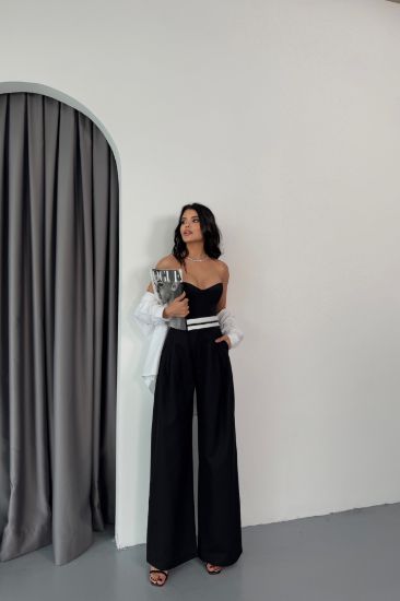 PANTOLON BEL ŞERİT DETAYLI - Siyah resmi