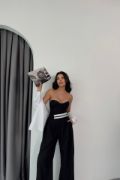 PANTOLON BEL ŞERİT DETAYLI - Siyah resmi