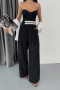 PANTOLON BEL ŞERİT DETAYLI - Siyah resmi
