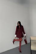 ÇİZGİLİ CEKET TEK DÜĞME EKRU MANŞET - Bordo resmi