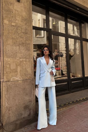 TASARIM ETİKET DETAYLI CEKET - PANTOLON TAKIM - Bebe Mavi resmi
