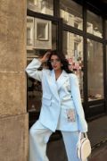 TASARIM ETİKET DETAYLI CEKET - PANTOLON TAKIM - Bebe Mavi resmi