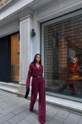 ÇİZGİLİ BLUZ  - PANTOLON TAKIM - Bordo resmi