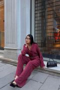 ÇİZGİLİ BLUZ  - PANTOLON TAKIM - Bordo resmi