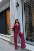 ÇİZGİLİ BLUZ  - PANTOLON TAKIM - Bordo resmi