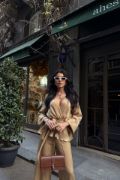 SATEN KRUVAZE BAĞLAMALI BLUZ- PANTOLON TAKIM - Bej resmi