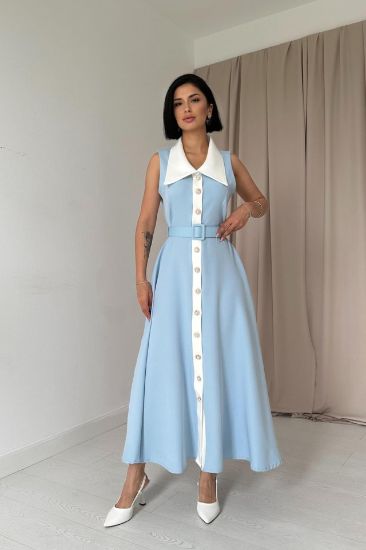 Bebe Mavi Geniş Yakalı Halter Kollu Elbise resmi