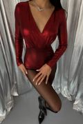 PARLAK KRUVAZE BODYSUİT - Bordo resmi