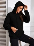 Kadın Uzun Kollu Kapşonlu Bağcıklı Cepli Capitone Sweatshirt resmi