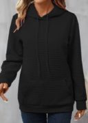 Kadın Uzun Kollu Kapşonlu Bağcıklı Cepli Capitone Sweatshirt resmi