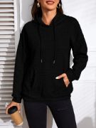 Kadın Uzun Kollu Kapşonlu Bağcıklı Cepli Capitone Sweatshirt resmi