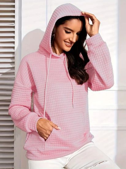 Kadın Uzun Kollu Kapşonlu Bağcıklı Cepli Capitone Sweatshirt resmi