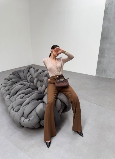 230 Gr Poly Viscose Full Lycra İspanyol Paça Pantolon resmi