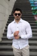 Erkek Pamuklu Keten Kumaş Gömlek resmi
