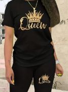 Kadın Kısa Kollu Queen Baskı Viskon Ikili Takım resmi