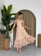 ŞİFON KUMAŞ DİJİTAL DESEN BASKILI ELBİSE resmi