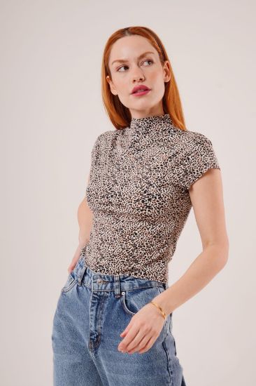Leopar Desen Kısa Kollu Basic T-Shirt resmi