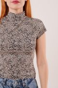Leopar Desen Kısa Kollu Basic T-Shirt resmi