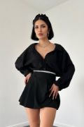 Siyah Beli Lastikli Etek Şort resmi
